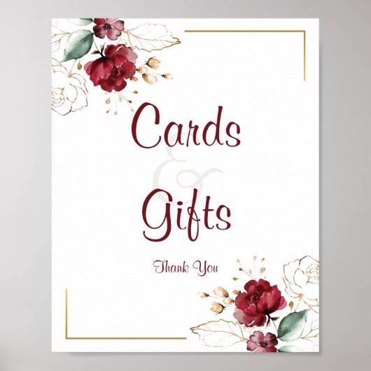 エレガントフローラブルゴーニュ金ゴールド水彩卓上 ポスター (正面)