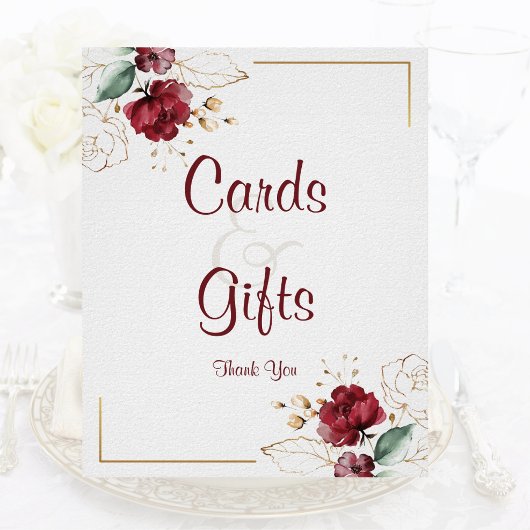 エレガントフローラブルゴーニュ金ゴールド水彩卓上 ポスター