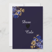 エレガントフローラブルーとブラウンウォーター結婚カラー 招待状 (裏面)