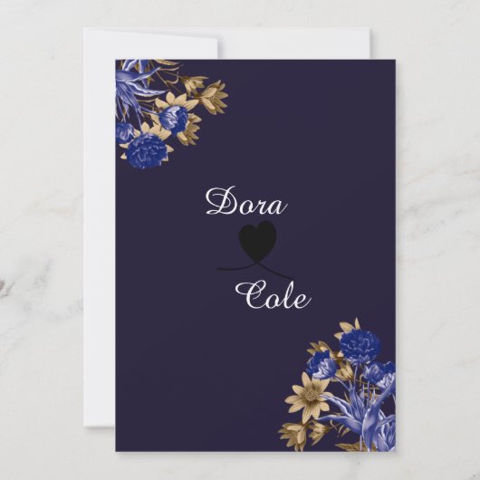 エレガントフローラブルーとブラウンウォーター結婚カラー 招待状 (裏面)