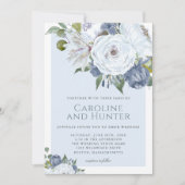 エレガントフローラブルーとホワイトウォーター結婚カラー 招待状 (正面)