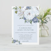 エレガントフローラブルーとホワイトウォーター結婚カラー 招待状 (スタンド正面)