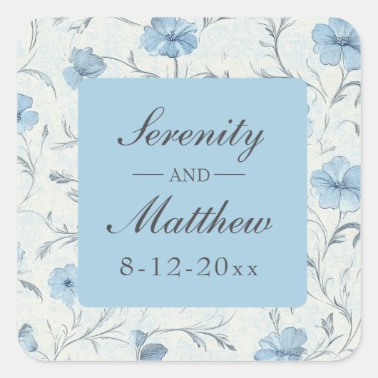 エレガントフローラブルーカントリー庭園の結婚式 スクエアシール (正面)