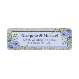 エレガントフローラブルーシルバーグリッタースパークルリターン ラベル