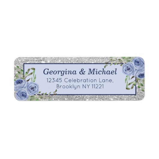 エレガントフローラブルーシルバーグリッタースパークルリターン ラベル (正面)