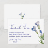 エレガントフローラブルースクリプト赤ちゃんシャワー サンキューカード (正面/裏面)