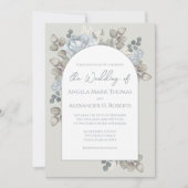 エレガントフローラブルースタイリッシュトレンディーアーチ水色 招待状 (正面)