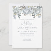 エレガントフローラブルースタイリッシュトレンディー水彩 招待状 (正面)