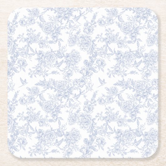 エレガントフローラブルーフランスのトイル スクエアペーパーコースター (正面)