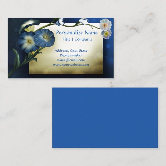 エレガントフローラブルーペチュニアスアイボリー背景 名刺 (正面/裏面)