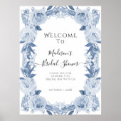 エレガントフローラブルーホワイトウェルカムブライダルシャワー ポスター (正面)