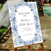 エレガントフローラブルーホワイトウェルカムブライダルシャワー ポスター