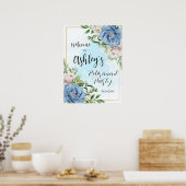 エレガントフローラブルーリタイアメントパーティーウェルカムサイン ポスター (キッチン)