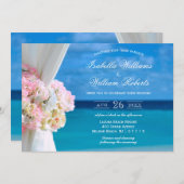 エレガントフローラブルー海ビーチサマー結婚ズ 招待状 (正面/裏面)