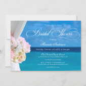 エレガントフローラブルー海ビーチブライダルシャワー 招待状 (正面)