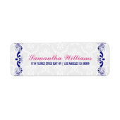 エレガントフローラブルー王室のレースホワイトダマスク ラベル (正面)