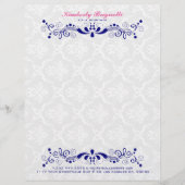 エレガントフローラブルー王室のレースホワイトダマスク レターヘッド (正面)