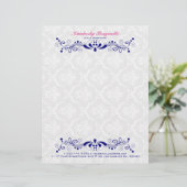 エレガントフローラブルー王室のレースホワイトダマスク レターヘッド (スタンド正面)