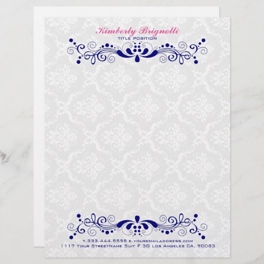 エレガントフローラブルー王室のレースホワイトダマスク レターヘッド (正面/裏面)