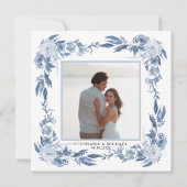 エレガントフローラブルー結婚のChinoiserie Peony 招待状 (裏面)