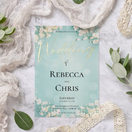 エレガントフローラブルー結婚《写真》ぼけ味金ゴールド 箔招待状