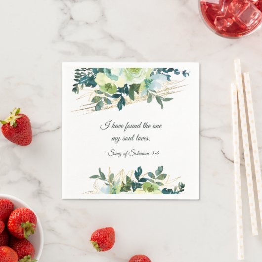 エレガントフローラブルー金ゴールドグリーンリー結婚バイブル スタンダードカクテルナプキン (インサイチュ)