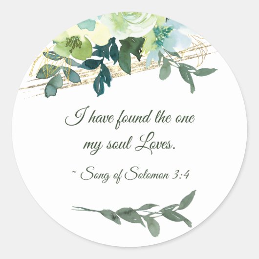 エレガントフローラブルー金ゴールドグリーンリー結婚バイブル ラウンドシール (正面)