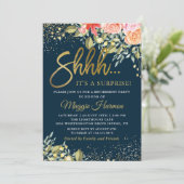 エレガントフローラブルー金ゴールドサプライズ退職パーティー 招待状 (スタンド正面)