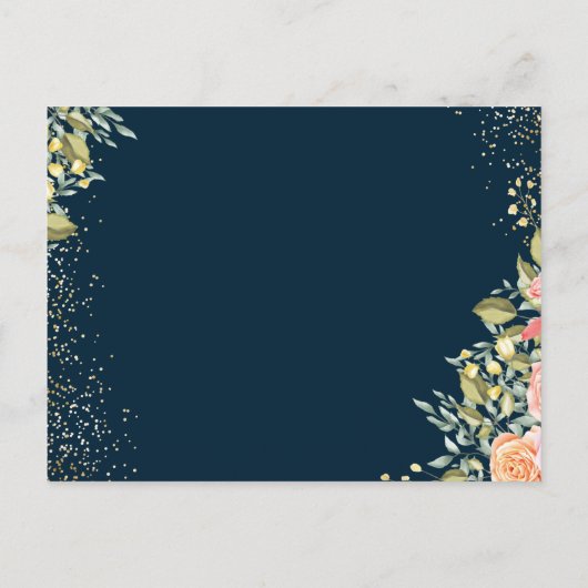 エレガントフローラブルー金ゴールド退職アドバイスカード ポストカード (裏面)