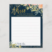 エレガントフローラブルー金ゴールド退職アドバイスカード ポストカード (正面)