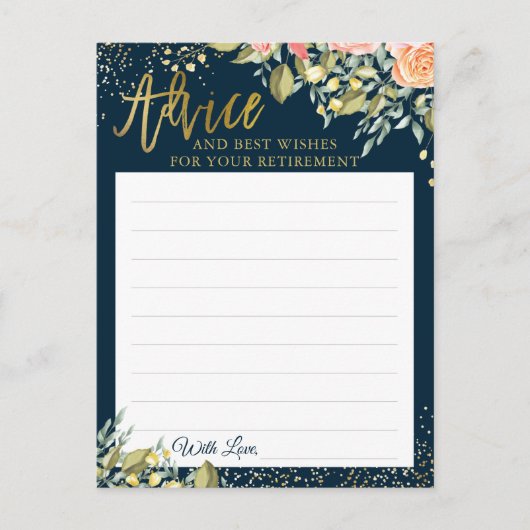 エレガントフローラブルー金ゴールド退職アドバイスカード ポストカード (正面)