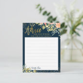 エレガントフローラブルー金ゴールド退職アドバイスカード ポストカード (スタンド正面)