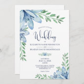 エレガントフローラブルー開花グ結婚リーズ 招待状 (正面/裏面)