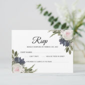 エレガントフローラブルー、ピンク結婚の応答カード 出欠カード (スタンド正面)