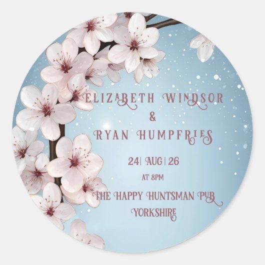 エレガントフローラブロッサム結婚式招待状デザイン ラウンドシール (正面)