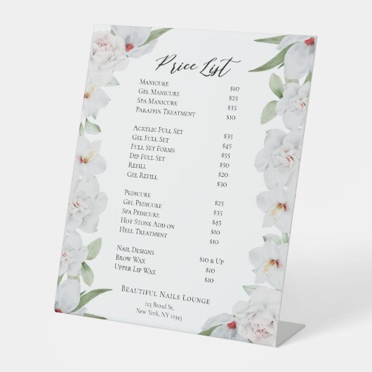 エレガントフローラプロフェッショナルネイルサロン価格表 台座サイン (正面)