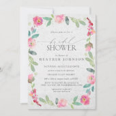 エレガントフローラホットピンク水カラーブライダルシャワー 招待状 (正面)