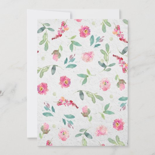 エレガントフローラホットピンク水カラーブライダルシャワー 招待状 (裏面)