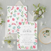 エレガントフローラホットピンク水カラーブライダルシャワー 招待状