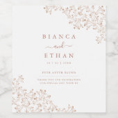 エレガントフローラホワイトおよびバラ金ゴールド結婚ズ ワインラベル (シングルラベル)