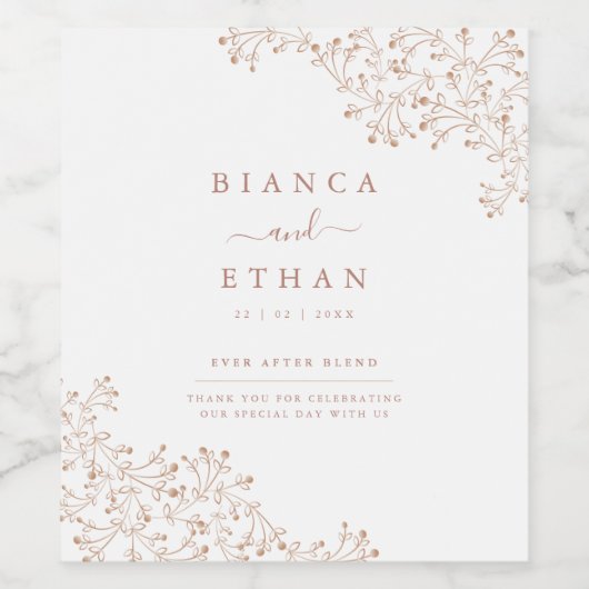 エレガントフローラホワイトおよびバラ金ゴールド結婚ズ ワインラベル (シングルラベル)