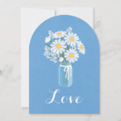 エレガントフローラホワイトデイジーオン結婚ブルー 招待状 (裏面)
