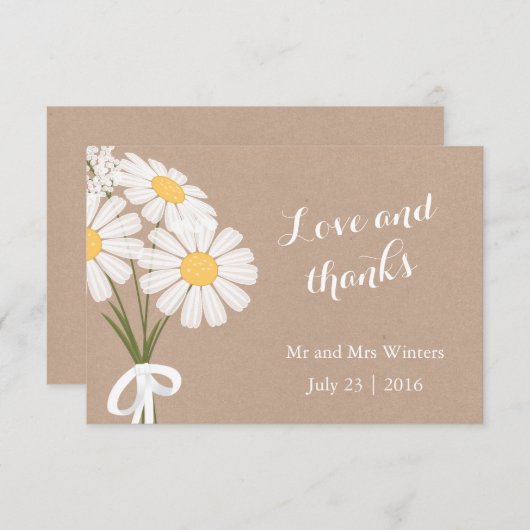 エレガントフローラホワイトデイジーサンキュー結婚ズ サンキューカード (正面/裏面)