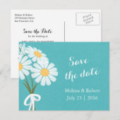 エレガントフローラホワイトデイジーティール(緑がかった色)日付の保存 案内ポストカード (正面/裏面)