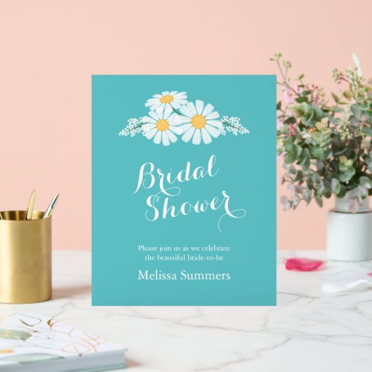 エレガントフローラホワイトデイジーブライダルシャワーティール（緑がかった色） アクリルサイン (ウェディング)