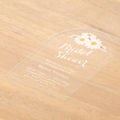 エレガントフローラホワイトデイジーブライダルシャワー アクリル招待状 (レイダウン)