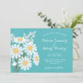 エレガントフローラホワイトデイジー結婚ティール(緑がかった色) 招待状 (スタンド正面)