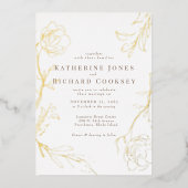 エレガントフローラホワ結婚イト金ゴールド 箔招待状 (正面)