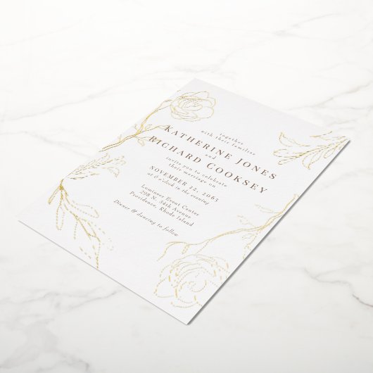 エレガントフローラホワ結婚イト金ゴールド 箔招待状 (回転した状態)