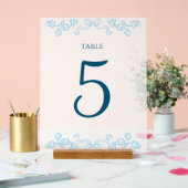 エレガントフローラボウシックブルー結婚のテーブル番号 アクリルサイン (ウェディング)